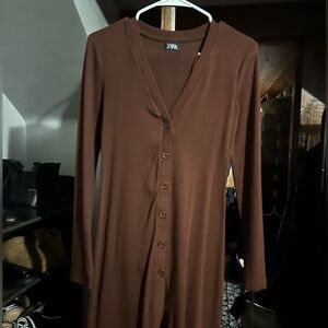 ZARA Brown Cardigan and Flared Pants Matching Set SIZE S